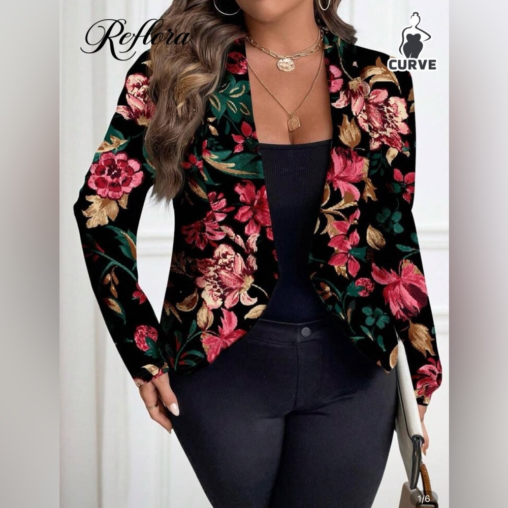 SHEIN Curve Cropped Floral Blazer